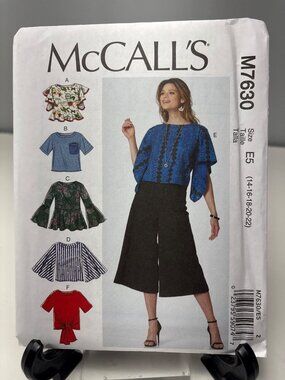 McCalls M7630 Womens Sewing Pattern Top Misses Size 14-16-18-20-22 Uncut